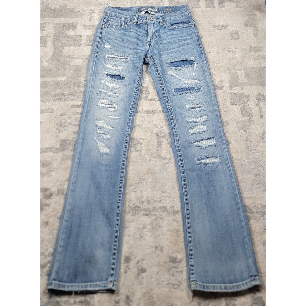 BKE AIDEN Women's Stretch Blue Denim Bootleg Distressed Jeans Size 27x30